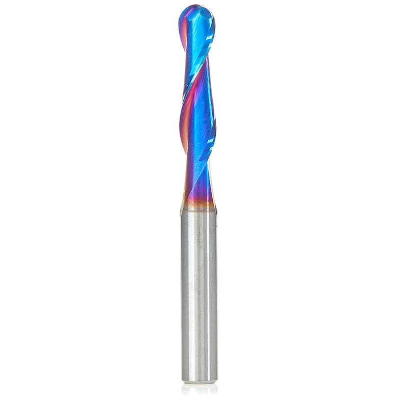 46376-K Spiral Up-Cut Ball Nose Double Flute Router Bit 1/8"R 1"CH 1/4"D 1/4"SH 2-1/2"OL